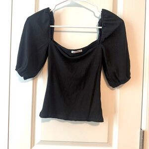 Reformation Elegant Black Puff Sleeve Top